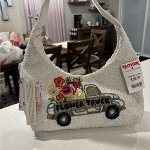 White Beaded Flower Truck Handbag